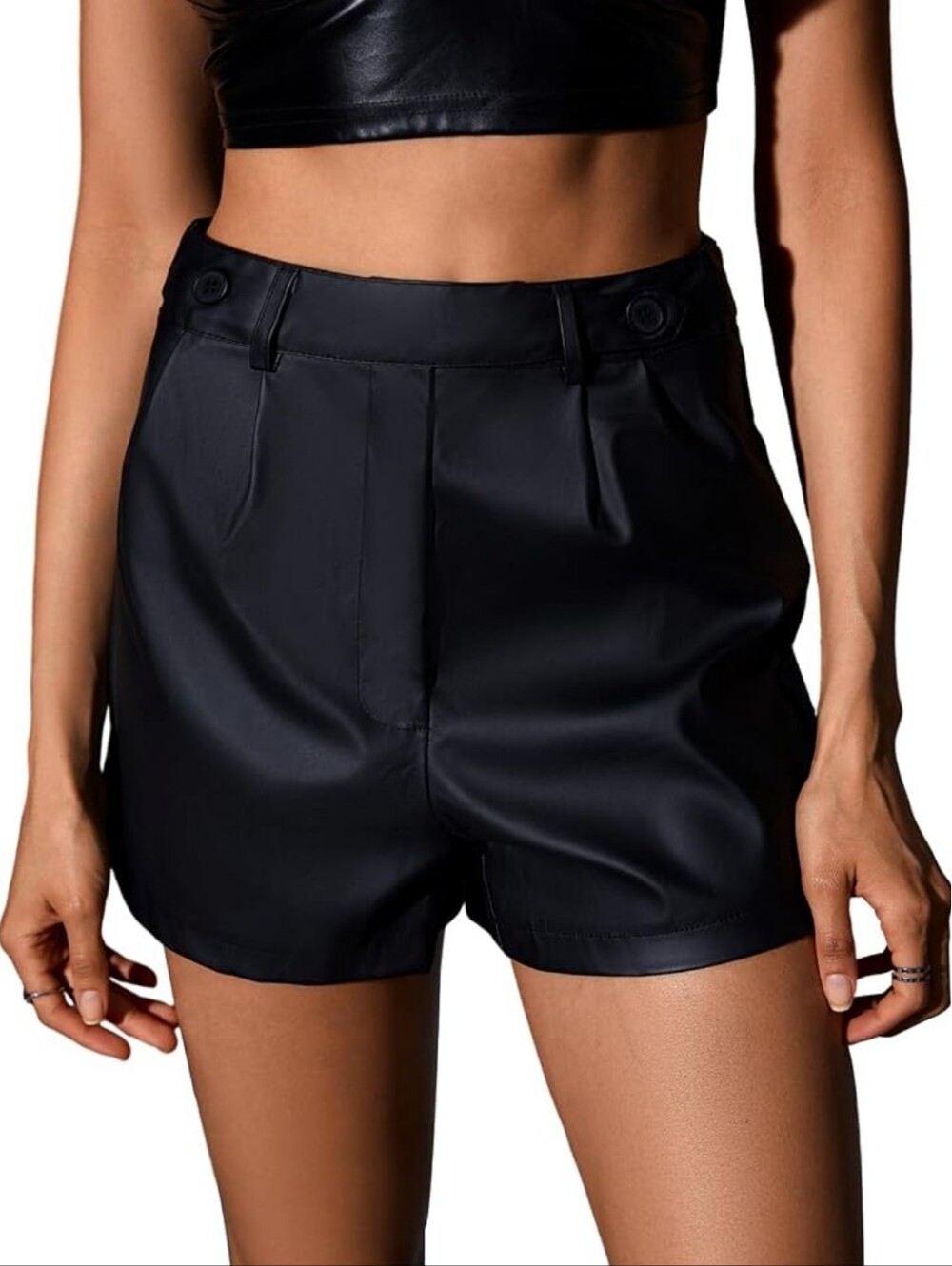 Casual Pu Leather Shorts High Waist Straight Wide Leg Leather